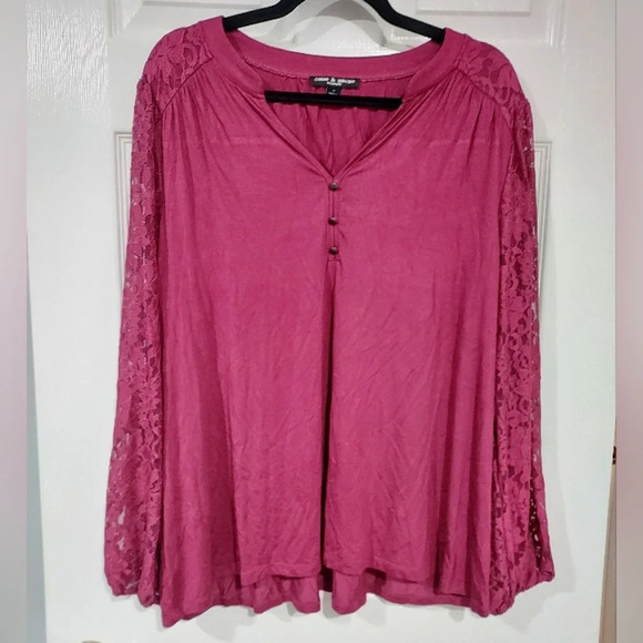 Cable & Gauge Magenta Pink Lace Sleeve Shirt in Size 1X - Picture 1 of 9
